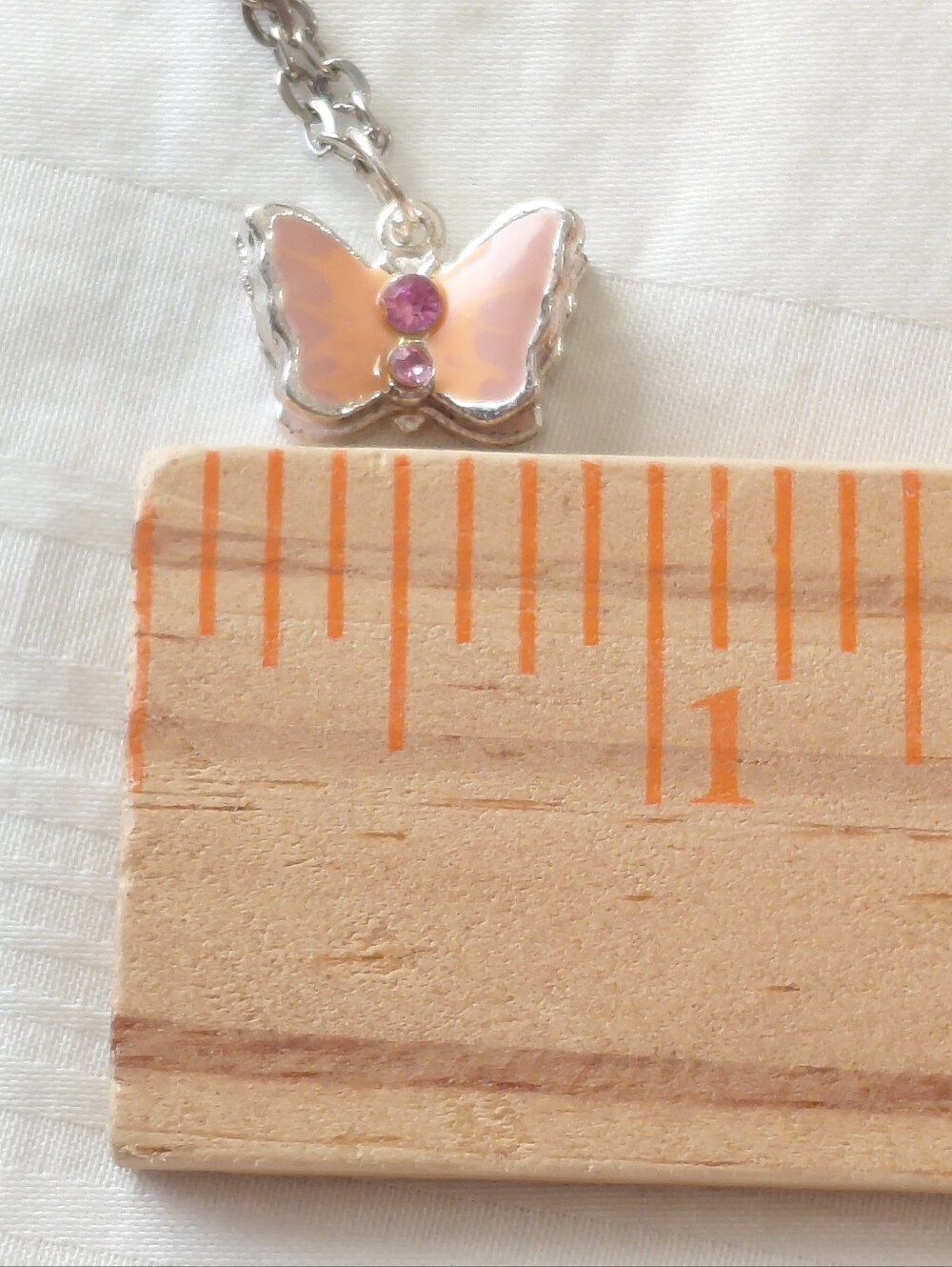 Silver Pink Butterfly Necklace Rhinestone - Picture 5 of 5